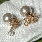 Christian Dior DIOR TRIBALES Earrings Matte Pink-Finish Metal and White Resin Pearls Photo 4