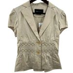 BCBGMAXAZRIA Beige Short Sleeve Jacket With Waist Smocking Size Small New Photo 0