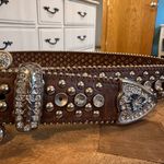 Brown Leather Western Blingy Belt. Size S/M. Photo 1