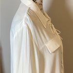 LULUS SILKY IVORY LONG SLEEVE TIE FRONT TOP SEMI SHEER 6” SLITS ON SIDES Sz. XL Photo 5