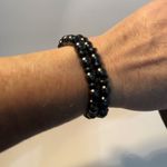 Natural Hematite Beaded Bracelets Set of 2 Stretch Elastic Stone Beads Black Photo 2