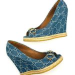 Gucci  CLASSIC BLUE DENIM MONOGRAM HORSEBIT ESPADRILLE WEDGES 37 Photo 0
