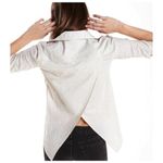 MOTHER Foxy Button Up Split Back‎ Pinstripe Cotton Off White Top (XS) Gray Photo 2