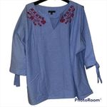 Lane Bryant  26 v neck blouse embroidered floral long split sleeves 100% cotton Photo 0