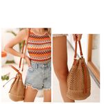 Tan Woven Straw Hollow Bucket Crossbody Bag Handbag Tan Photo 1