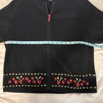 Woolrich  Black Full‎ Zip Cardigan Embroidered Flowers Sweater Size Large Photo 7