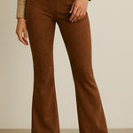 American Eagle  Size S High Rise Brown Flared Pants Faux Suede Pull On Western Photo 0