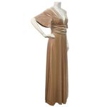 Baltic Born Women's Medium Tan V-Neck Bridesmaid Short Sleeve Velvet Maxi Dress Photo 3