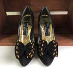 Stuart Weitzman  Vintage Black Bow Heel Gold Pumps Photo 3
