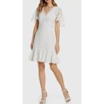 Eliza J Dress Womens 4 White Lace Plunge V Neck Flutter Sleeve Mini Bridal Photo 2