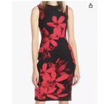 Calvin Klein Black Red Floral Scuba Knit Sleeveless Sheath Dress Size 6 Photo 1