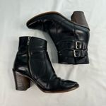 J.Crew  Dean Leather Ankle Boots Black Buckle Size 7 Block Heel Moto Boho Classic Photo 6