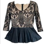 Lovers + Friends Soirée Lace & Faux Leather Peplum Top XS Photo 1