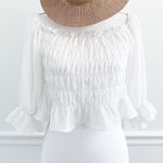 She & Sky  Boutique White Smocked Puff Sleeve Top Photo 0