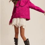 Listicle  Women’s Ruffle Collar Jean Jacket Shirt Small Button down Photo 2