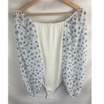 Altar'd State  Ribbed White Bodysuit with Semi Sheer Floral Long Sleeve Small Photo 2