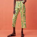 ZARA Green & Yellow Floral Abstract Print High Waist Stretch Cropped Pants XS Photo 2