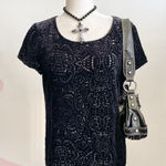 Loft Black Velvet Burnout Top Mesh Grunge Witchy Gothic Whimsigoth Small Photo 0