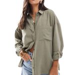 American Eagle  Women's Shirt Button Up Collared Olive Green Size XL Photo 0