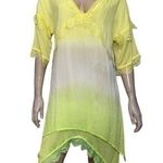 Pink Memories Women’s Size 42 L Yellow Green Tan Tie Dye Lace Trimmed Dress Size L Photo 0