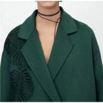 ZARA Dark Green Beaded Leaf Long Oversized Wool Blend Pea Coat Size XS - M Photo 5