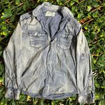 y2k CHALC Distressed Denim Button Up Long Sleeve Shirt Size Medium Blue Photo 2
