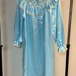 Jaclyn Smith Vintage Blue Embroidered Satin Nightgown Size M Photo 0