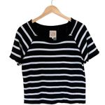 Chaser Striped Black Linen French Terry Sweatshirt Tee Raw Hem Short Sleeves XS Photo 6