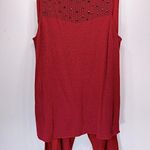 Vintage 80s Maggie McNaughton 2 piece Beaded Knit Tunic & Linen Cropped Pants Red Size 1X Photo 1