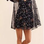 Free People  With Love mesh Floral Mini Dress Black sheer Size S Boho Romantic Photo 0