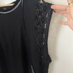 Free People  Table For Two Tee Shirt Lace Trim Black Oversized Boho Casual Top M Photo 5