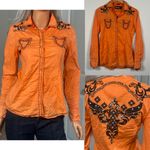 ROAR Signature Embroidered Rhinestone Pearl Snap Shirt Western Biker Sz Large Photo 1