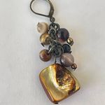 Boho Brown Faux Pearl Mixed Beads & Shell Accent Earrings Silver Photo 1