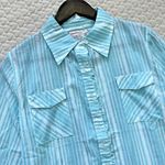 Cinderella NWT  Women's Blue Striped Ruffled Long-Sleeved Shirt Size L cotton Photo 2