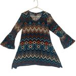 Win Win womens small medium flare bottom tunic aztec chevron bell sleeve shirt 3 Photo 0