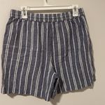 Beach Lunch Lounge 100% Linen Blue and White Striped Shorts Beachy Boho Size M Photo 2