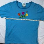 The Quacker Factory Medium Blue Tulip Embroidered Knit Top Short Sleeve Size Med Photo 4