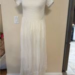 Roxy  Lovers Marshmallow Dress Large Smocked Off the Shoulder Maxi Ruffled Lace Photo 2