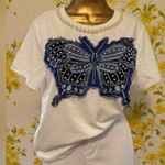 Pearl Embellished White and Blue denim Butterfly Top size M Size M Photo 4