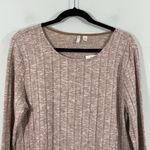 Cato  Women Light Brown Ribbed Slit Hem Long Sleeve Blouse Size L NWT Photo 1