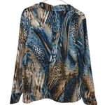 Chico's Size 1 Blazer Animal Print Faux Suede Soft Blue Tan Unique Eccentric Top Photo 1