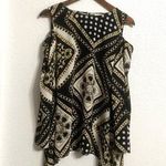 Chico's Chico’s Womens Shirt Blouse Black Hold Chain Print Cold Shoulder Size 1 Medium Photo 0