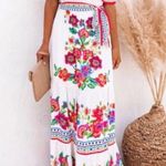 Boutique White Floral Ruffled Off the Shoulder Boho Maxi Dress Photo 0