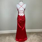 Blondie Nites  Satin Backless Lace Up Long Column Gown Red Size 17 Formal Dress Photo 1