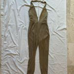 House Of CB  Gold Glittery Deep V plunge neck jumpsuit Photo 1