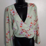 Meraki floral half top with elastic sleeves & bottom Green Size L Photo 0