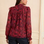 Who What Wear  Love and Roses Red Black Ruffle Mock Neck Sheer Blouse Size XXL Photo 2