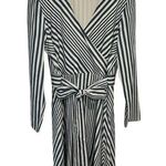 Cremieux Long Sleeve Shirt Dress Navy Ivory Striped Tie Front Women's Size 14 Blue Photo 0