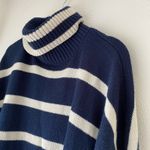 Topshop  Oversized Striped Turtleneck Sweater Navy Cream Size Small Photo 1