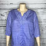Liz & Me NWT Size 0X Purple Plaid Crochet Lace Trim Button Down Shirt Top Photo 1